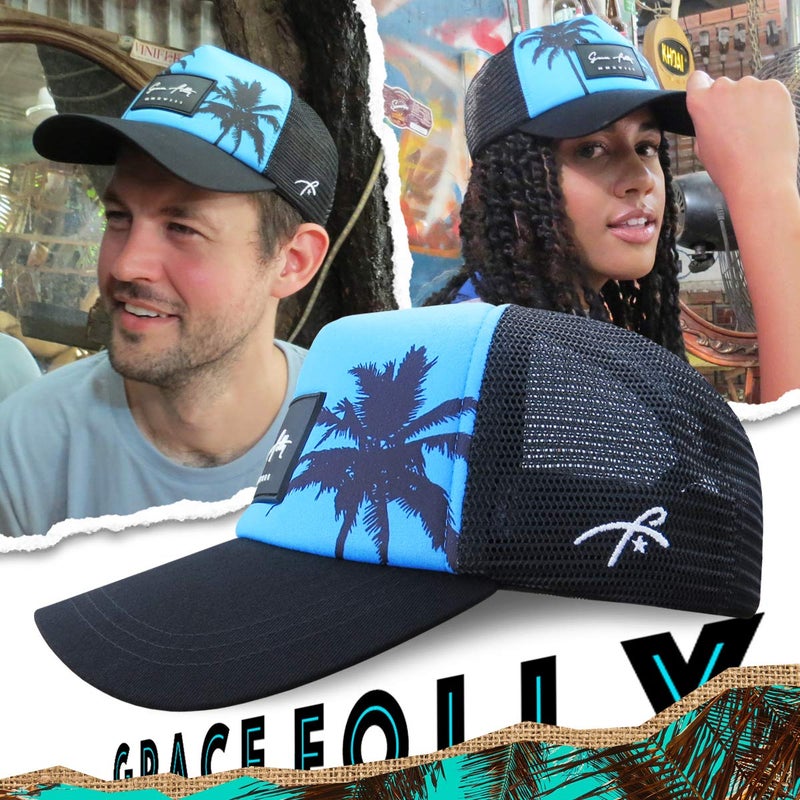 Grace Folly Foam Trucker Hat Snapback Mesh Baseball Cap for Men or Women (Palm- Teal Blue) - Image 2